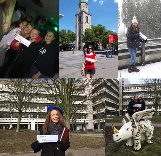 five pictures of students wit department's logo
