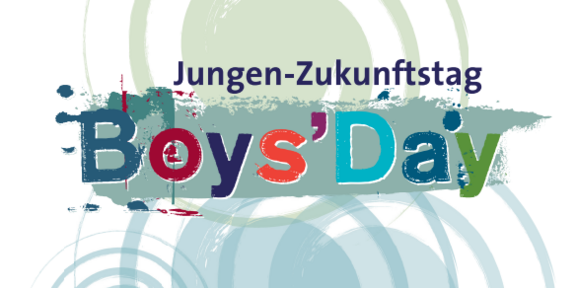 Logo Boys' Day 2023 Schriftmarke des Boys' Day mit der Überschrift Jungen-Zukunftstag vor mehreren Bunten Kreisen.
