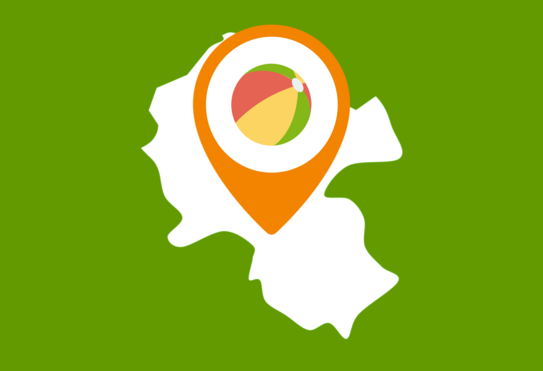 Ausschnitt einer Landkarte, auf dem ein bunter Ball zu sehen ist