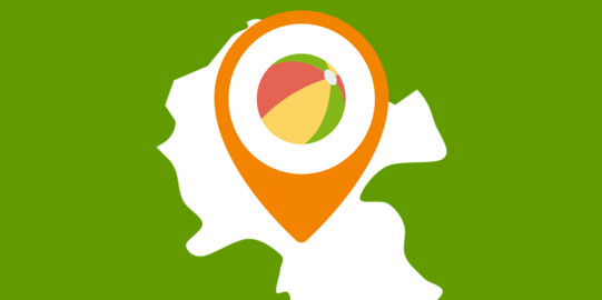 Ausschnitt einer Landkarte, auf dem ein bunter Ball zu sehen ist