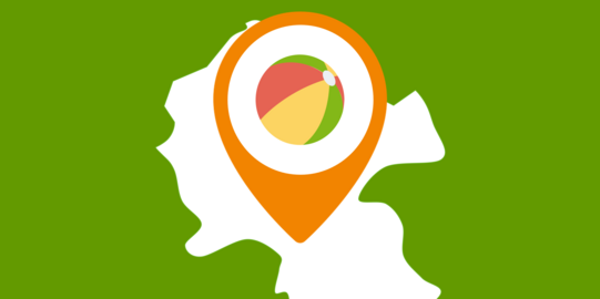 Ausschnitt einer Landkarte, auf dem ein bunter Ball zu sehen ist