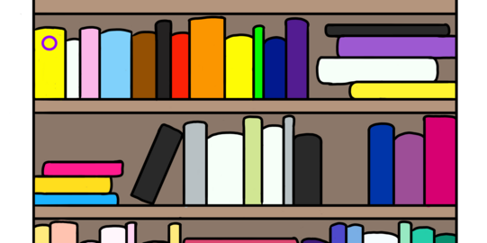 Bunte Bücher in einem Bücherregal