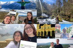 Collage of students in front of different sights