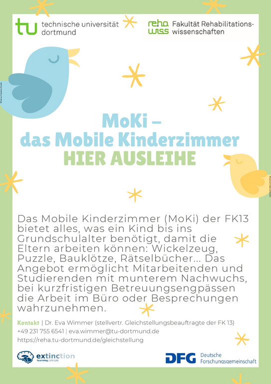 Poster MoKi - das Mobile Kinderzimmer der FK13 bietet alles, was ein Kind bis ins Grundschulalter benötigt. Kontakt Dr. Eva Wimmer eva.wimmer@tu-dortmund.de