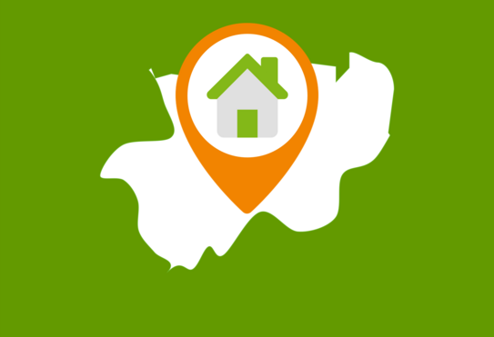 Ausschnitt einer Landkarte, die ein Haus mit grüner Tür und grünem Dach zeigt