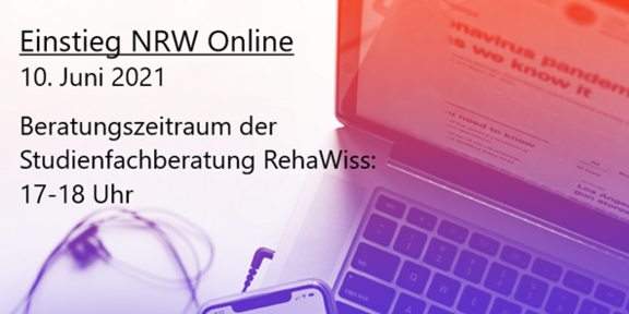 Einstieg NRW Online Foto eines Laptops, dadrauf ein Text mit den Datum und Uhrzeit der Messe