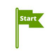 Piktogramm einer Fahne mit der Aufschrift "Start" an einem Fahnenmast