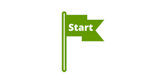 Piktogramm einer Fahne mit der Aufschrift "Start" an einem Fahnenmast