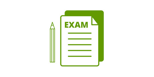 Piktogramm eines Zettels auf dem das Wort "Exam" steht