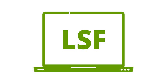 Piktogramm eines Laptops auf dessen Bildschirm das Wort "LSF" steht