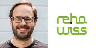Auf der rechten Seite ist die Schriftmarke reha der Fakultät Rehabilitationswissenschaften. Links ein Porträtfoto von Prof. Dr. Jens Gerken.