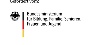 Zu sehen ist das Logo des Bundesministerium für Bildung, Familie, Senioren, Frauen und Jugend. Auf der linken Seite sieht man einen Adler und einen vertikalen Ausschnitt der Deutschlandflagge.