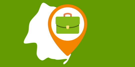 Ausschnitt einer Landkarte, auf dem eine grüne Aktentasche zu sehen ist