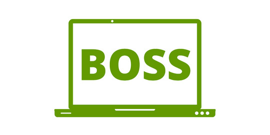 Piktogramm eines Laptops auf dessen Bildschirm das Wort "BOSS" steht