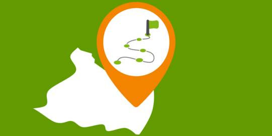 Ausschnitt einer Landkarte, auf dem ein Weg und eine Ziellinie zu sehen ist