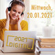 Flyer der Dortmunder Hochschultage 2021, auf dem eine Person vor einem Laptop sitzt