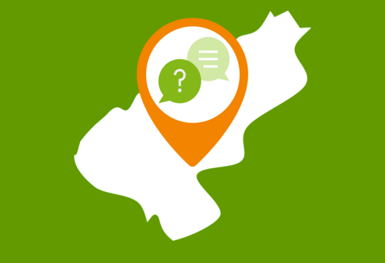 Ausschnitt einer Landkarte, auf dem zwei Sprechblasen zu sehen sind