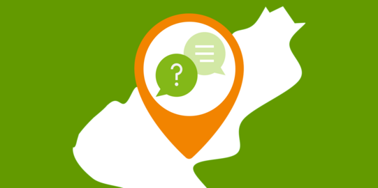 Ausschnitt einer Landkarte, auf dem zwei Sprechblasen zu sehen sind