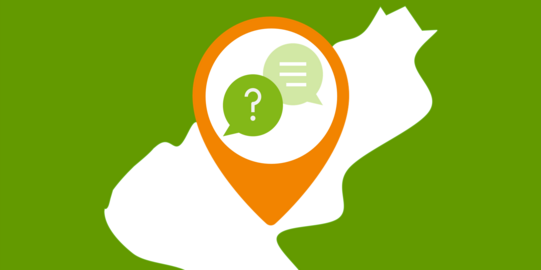 Ausschnitt einer Landkarte, auf dem zwei Sprechblasen zu sehen sind