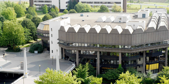 Bibliothek von oben, grüne Bäume