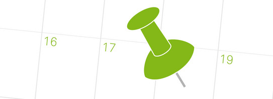 News Icon Pin auf Kalender Icon eines Pins, der auf einem Kalenderblatt steckt